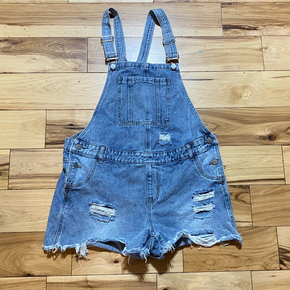 SHEIN Distressed Short Talls Overalls Large